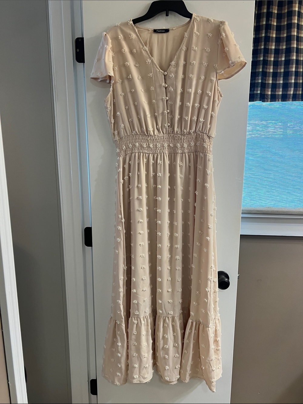Cream Dress with Embroidered Dot Detail